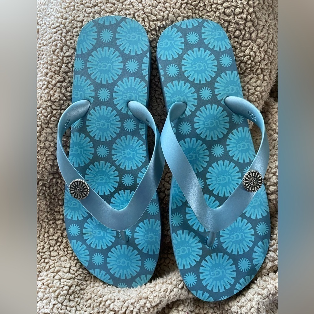 UGG Women’s Daisy Floral Sandals Flip Flops BlueGray Size 6M
